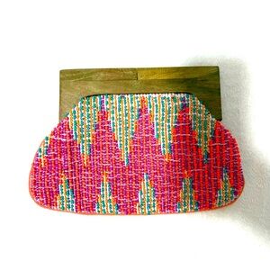 Stanley Street Boho Beaded Multi-Color Clutch Embroidered With Wooden Closure